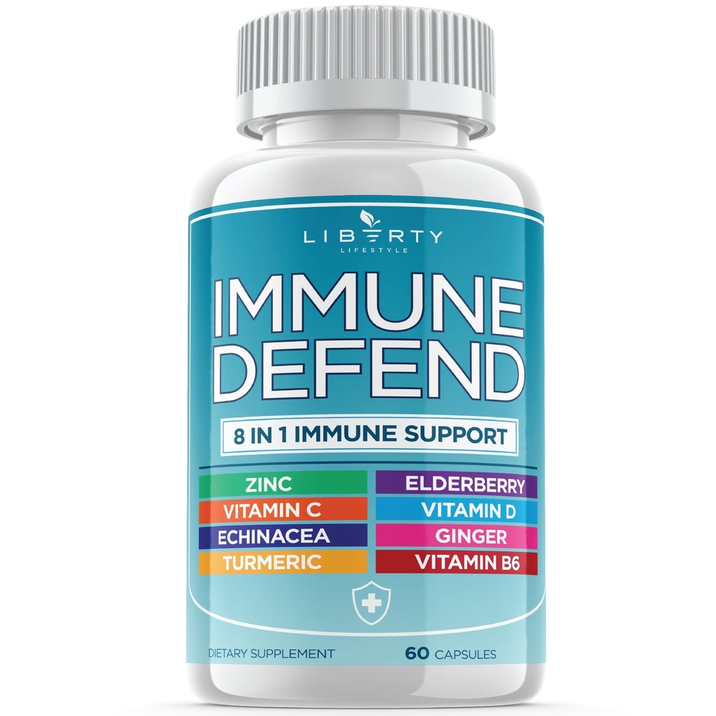 8 in 1 Imune Defense Support, Capsules Supplements Supplement with Echinacea Zinc 50mg, 维生素C, D35,000 IU, Turmeric Curcumin & Ginger, Echinacea - 儿童成人(1包)