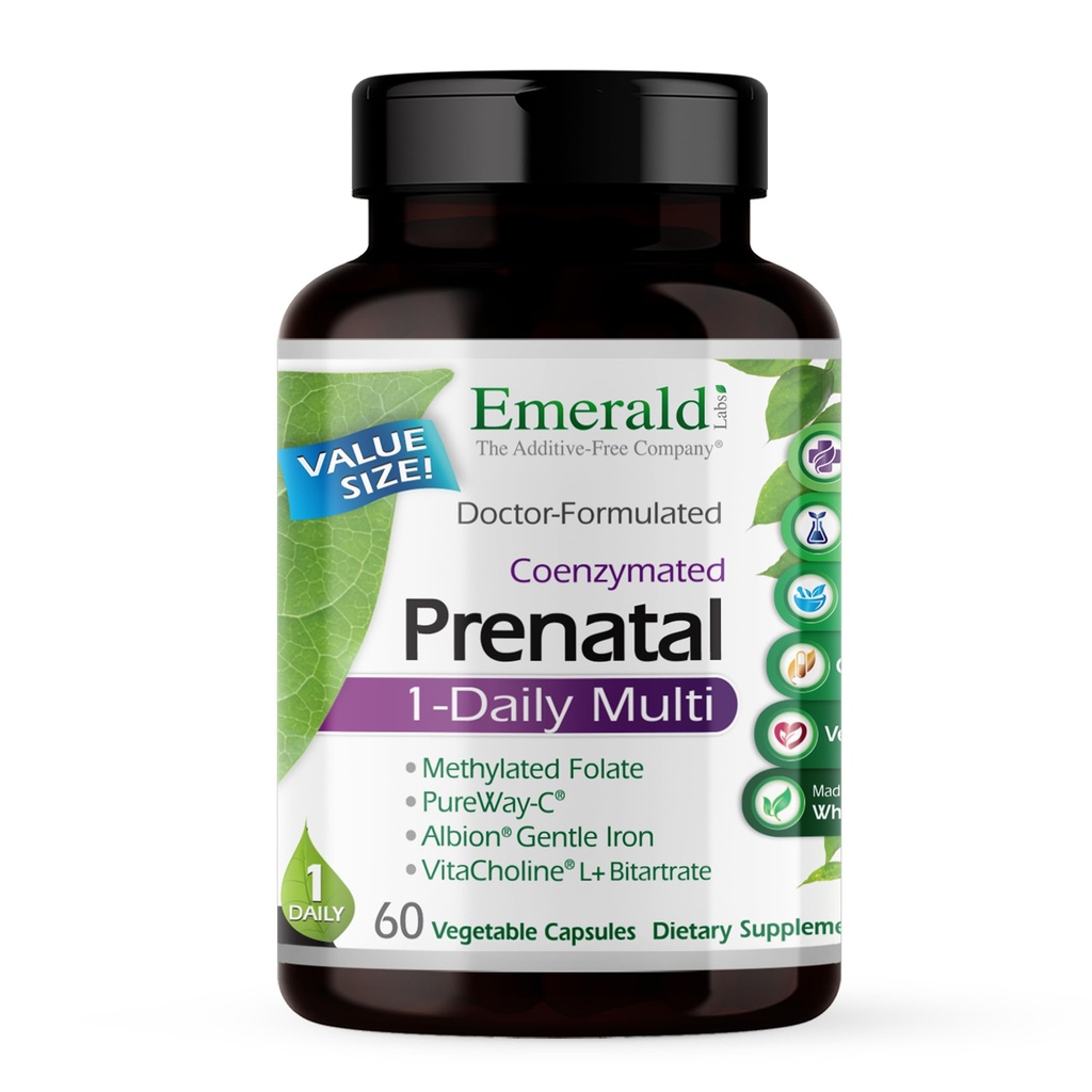 EMERALD LABS 产前 1- 每日 多- 产前 多维素 含有甲基福尔特,铁,全食品混合剂 & More - 无豆,无胶 - 60 蔬菜罐头