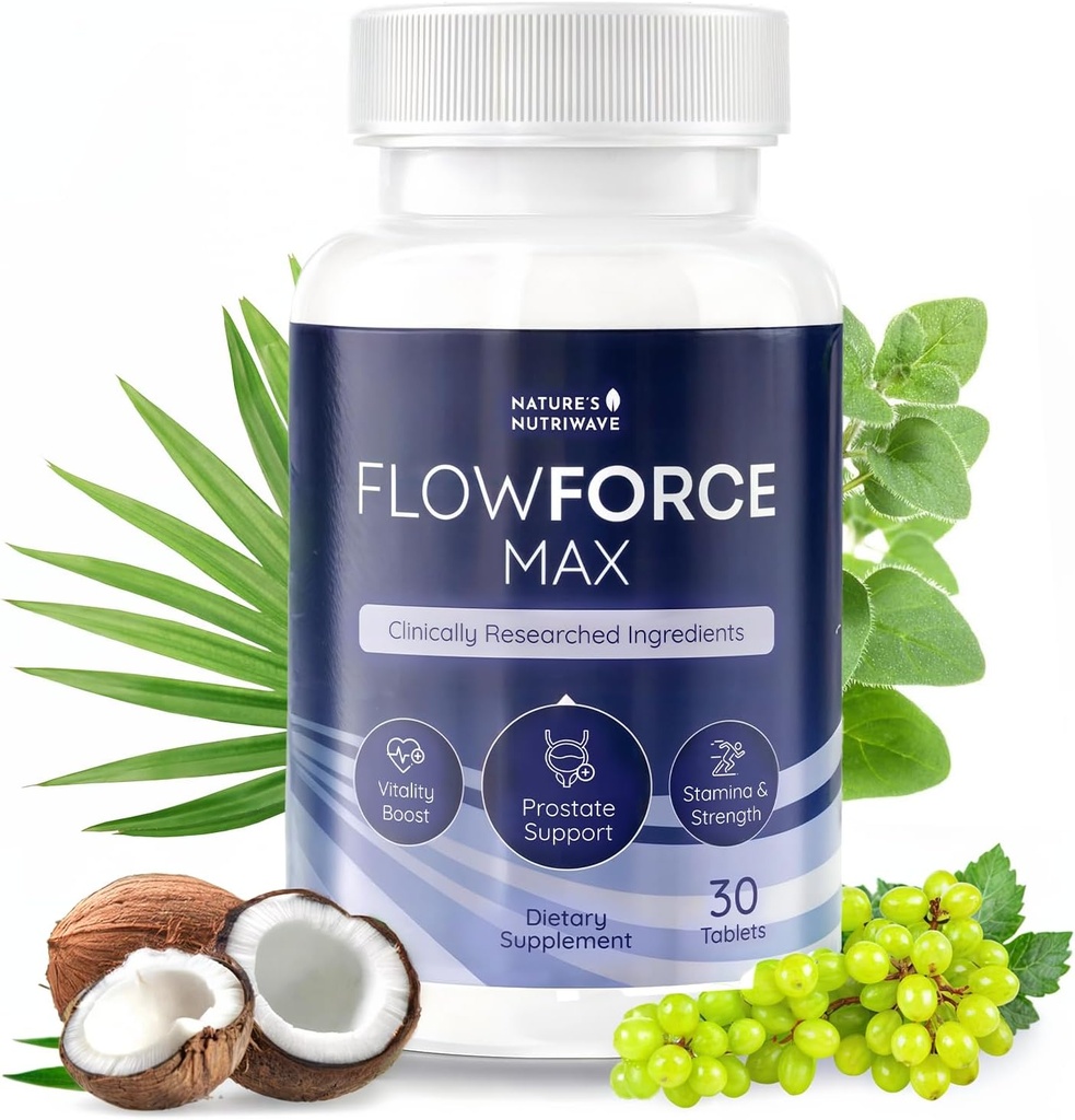 FlowForceMax 草药支持补编 - Saw Palmetto 提取的天然植物配方 - 30块可切片,1个月供应量,美国制造