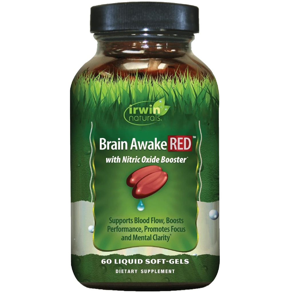 Irwin Naturals Brain Awake RED with Nitric Oxide Buster - 60 Liquid Soft-Gel - 支持大脑健康和优化性能 - 20 总服务