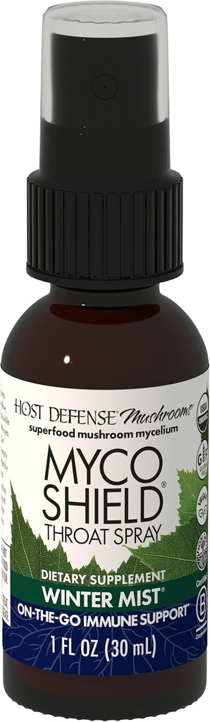 主机 Defense MycoShield Throat Spray - 免疫健康支持 - 与Chaga, Reishi, Turkey Tail & More - On - The-Go Immune支持 - 冬季雾, 1 fl oz (71 services) *