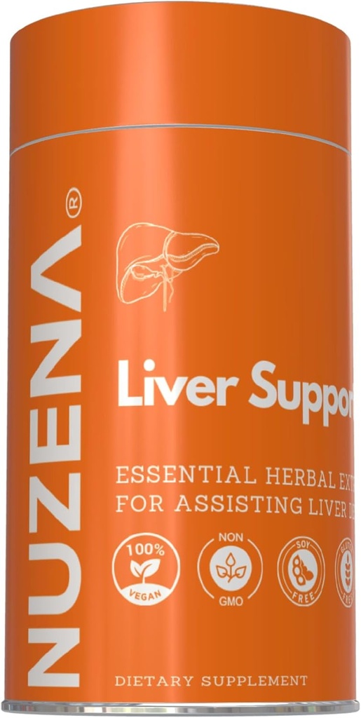 Nuzena Liver Support +, Milk Thetle Silybum Marianum, Turmeric, Dandelion Root & Artichoke 配有基本维生素的提取, 装有 60 个肝脏健康支持卡普尔, 在美国制造