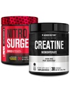 Jacked Factory NITROSURGE Shred Pre Workout Supplement(蓝莓柠檬汁,30种服务)和克里阿汀单水合物粉(30种服务)