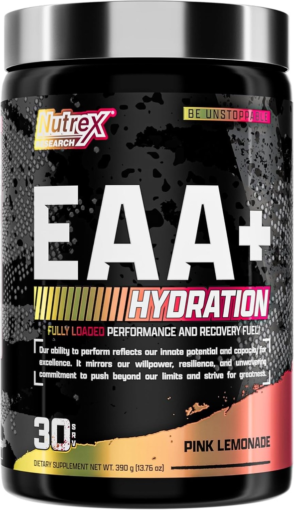 Nutrex 研究 EAA 水解 EAAs + BCAA 粉末 + 肌肉恢复 力量 肌肉建筑 耐力 + 8G 基本氨基酸 + 电解 + 30 服务(Pink Lemonade)