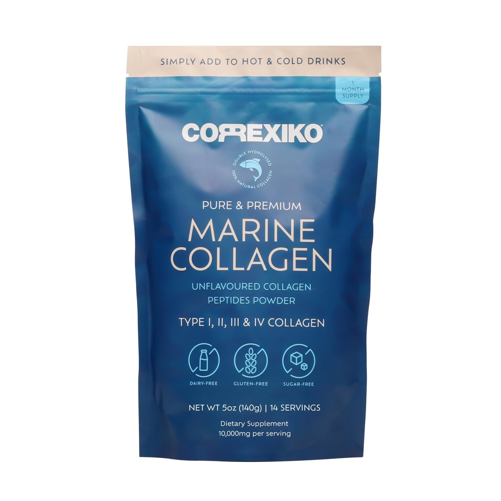 CORREXIKO Marine Collagen Powder 补充剂(未加工) - 10 000 mg 双水解Collagen Peptides 每种服务 - 为最大吸收量制定 - 头发、皮肤和钉子 - 5oz,14种服务