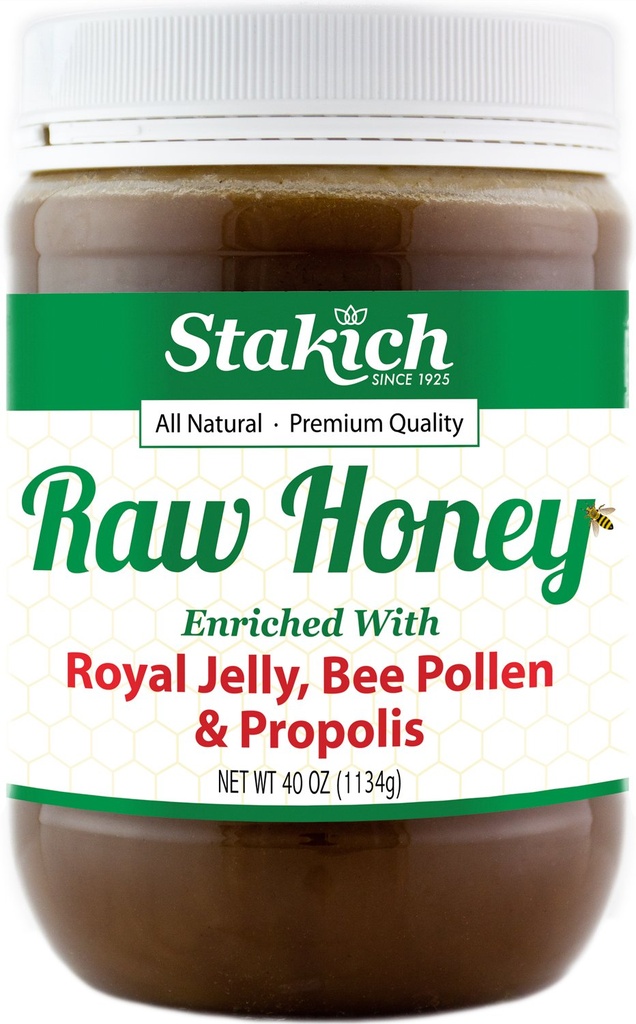 Stakich Royal Jelly, Bee Pollen, Propolis Raw Honey - 纯,未加工,未加热 - 40 Ounce