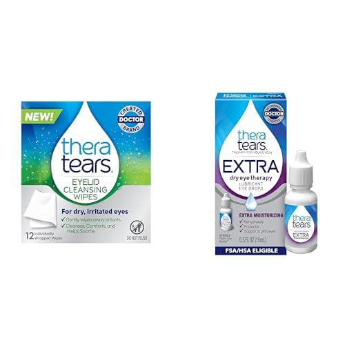 TheraTears Eyelid Cleansing Wipes & Extra Dry Eye Drops – 12 Individually Wrapped Wipes & 0.5 Fl Oz Bottle