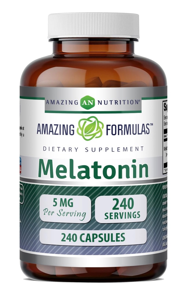 Melatonin的神奇配方 = 5 Mg Per service = 240 Capsules = 非GMO = Gluten Free = 在美国制造