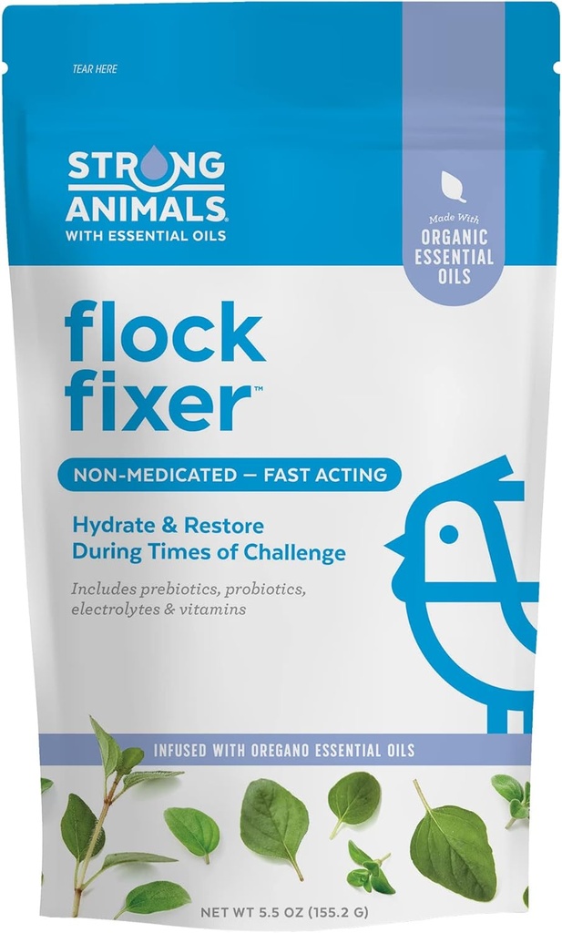 Flock Fixer – 在挑战时支持后院鸡的豁免,包含有机Oregano基本油(5.5 oz. 邮袋)
