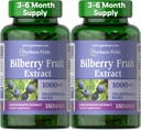 清教徒的荣耀珍品Bilberry水果提取物250毫克(1 000毫克等量),4:1 集中的传统草药补充品,维生素C,3-6个月供应,180 快速释放软胶2-包