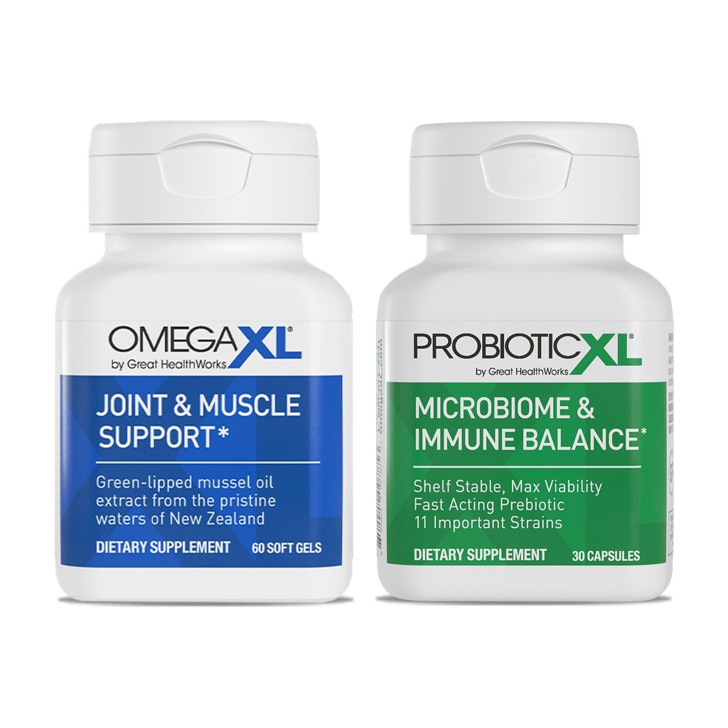 OmegaXL 强力联合和肌肉支持补编(60 Counter) & Probiotic XL - PreforPro, DE111, 大陆架稳定 - 促进健康脂肪生长(30个蔬菜盖)
