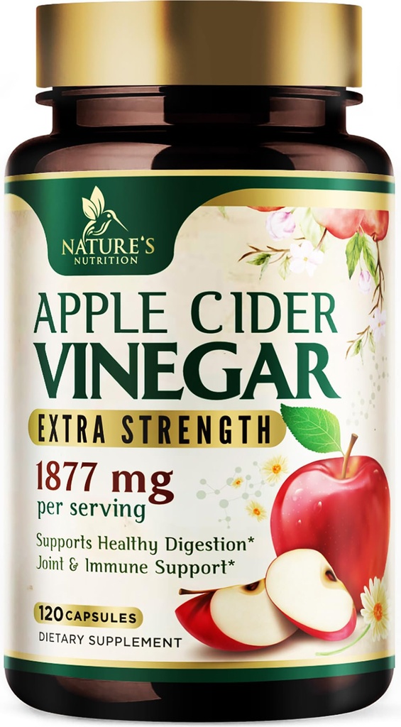 Apple Cider Vinegar Capsules 1877mg - 配有维生素D & Zinc的超强解毒和清洁剂 - Premium ACV 配有联合自然消化和免疫支持的药剂 - 蔬菜补充剂 - 120 Capsules