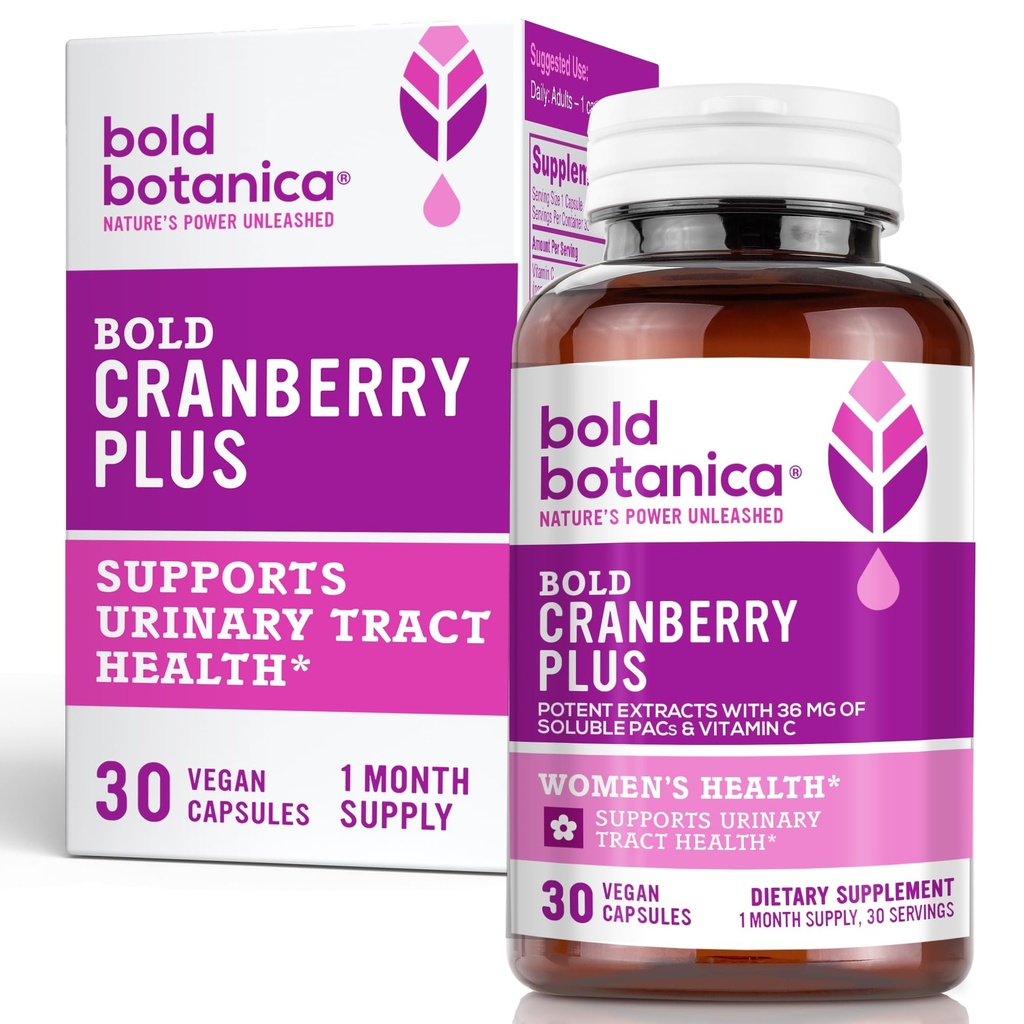Bold Cranberry Plus – 36 mg PAC – 100% 可溶 PAC – Urinary Tract UTI 支持 – Cranberry Pills for Men – 与非GMO维生素C – 30 Vegan Capsules