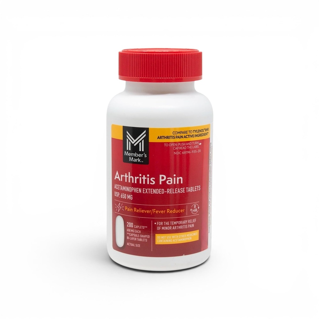 Member's Mark Arthritis Pain Extended Release Caplets, 650 mg Acetaminophen, 8 Hour Pain Reliever, Fever Reducer, for Minor Arthritis & Joint Pain, 200 Count (Pack of 1)