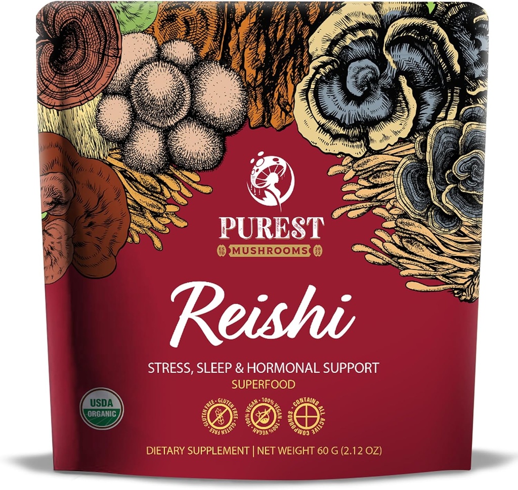 Reishi Powder - 有机蘑菇提取剂 Powder - 蘑菇补充剂,用于免疫支持,缓解压力,更好的睡眠 60g