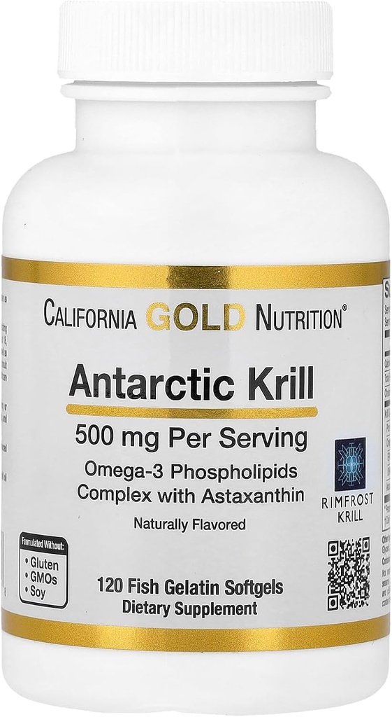 加利福尼亚金营养 南极磷虾油,Ultra-High Omega-3与Astaxanthin,天然草莓和柠檬火焰,非转基因生物,Gluten Free,500 mg,120 Fish Gelatin Softgels, 2 Pack