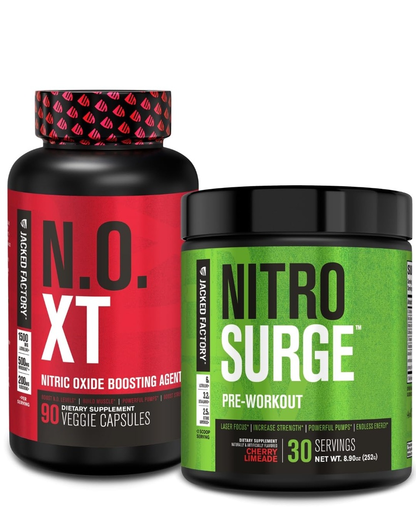 Jacked Factory Pre Workout Stack - N.O XT 氮氧化物助推器 & NITRSURGE 高能预置燃料