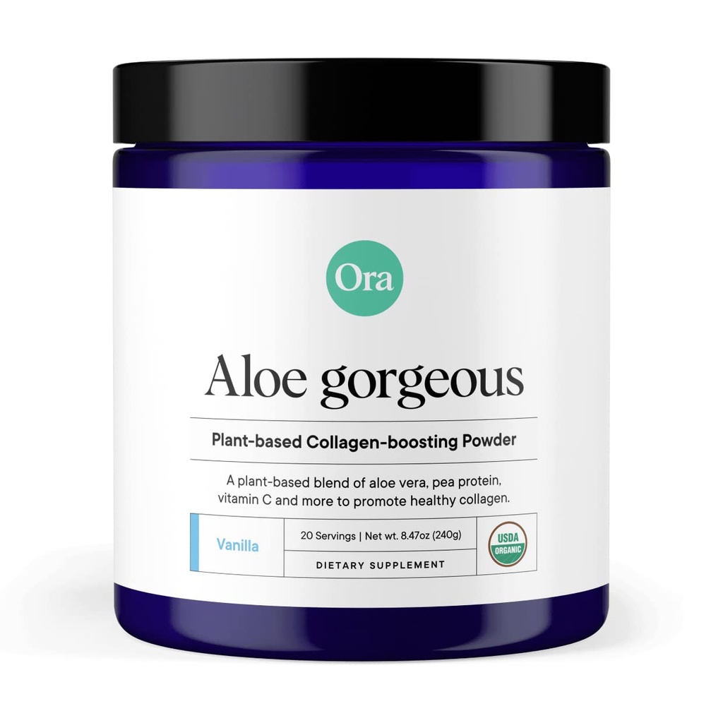Ora Vegan Collagen-Boosting Power for Men and Men -- -- 头发、皮肤、钉子支助 -- -- 竹子西里卡、植物蛋白质、有机维生素C、Aloe Vera -- -- Vanilla Flavor,20名服务者