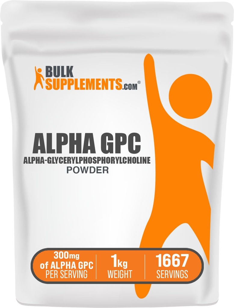 Bulk Assupports.com Alpha GPC 粉末 - Choline Assupports, Alpha GPC 300mg - 不受欢迎的 & Gluten Free, 每架600mg, 1kg (2.2磅) (Pack of 1)