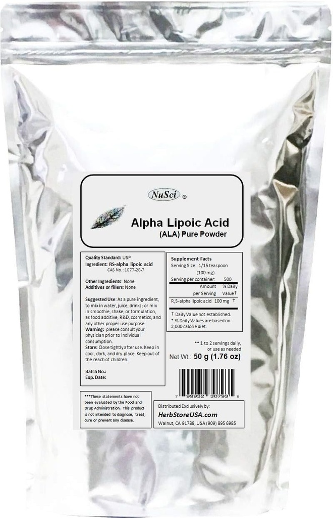 纯ALA RS-α Lipoic酸粉(50格拉姆(1.76 oz))
