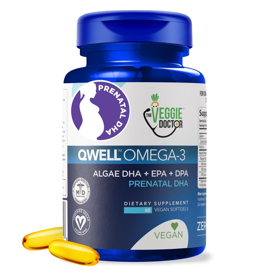维冈产前维生素与DHA (60 Counter) Omega-3 - Qwell优于鱼油,脑功能 - 820 Mg Algae DHA & EPA,维冈产前维生素与维生素E, Carrageenan-无