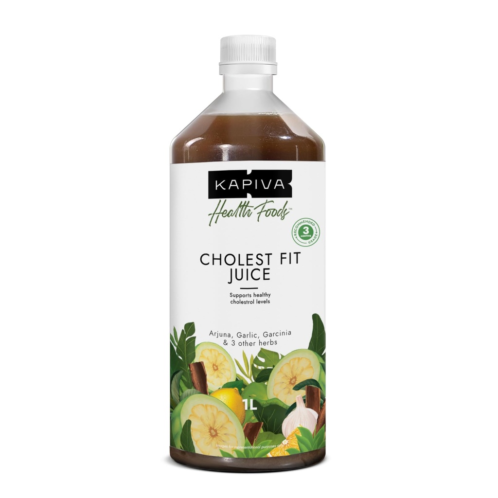 Kapiva Cholest Fit Juice | Modern Ayurvedic Cholesterol Care | 1000 ML X 1 Month Pack | 6 Herbs - Arjuna Chhaal, Garlic, Apple Cider Vinegar| Helps Reduce Cholesterol