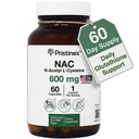 PRISTINE的N-乙酰L-Cysteine(NAC) 600MG 60天供应补充 Capsules - Glutathione & Liver 解毒支持 - 强抗氧化剂 - Vegan, Gluten Free, 非 GMO Glass Bottle