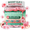 Akkermansia Probiotics Gummys with Prebiotics Fiber, 300亿 APU Akkermansia Muciniphila, 配有多酚水果,Resistant Starch,维生素A D3 B2 代谢, 消化和古特健康, 1Pack