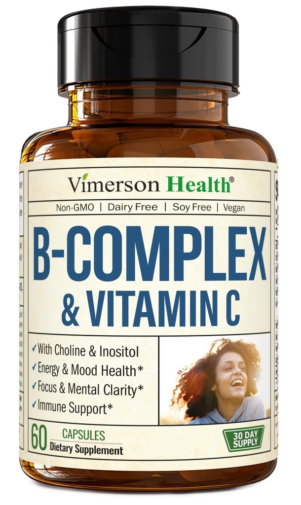 含有VIT C & Folic Acid (Folate)的维生素B综合体 - 8 高钾B 维生素: B1, B2, B3, B5, B6, B7, 维生素B12 + Biotin, Choline & Inositol. 艾滋病、能源、神经系统和免疫支持