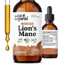 野生和有机狮子 Mane液体滴 - 焦点和大脑支持 - 狮子 Mane 补充 - Hericium Erinaceus Mushroom 提取 Tincture - Vegan,酒精和无糖 - 2 fl oz