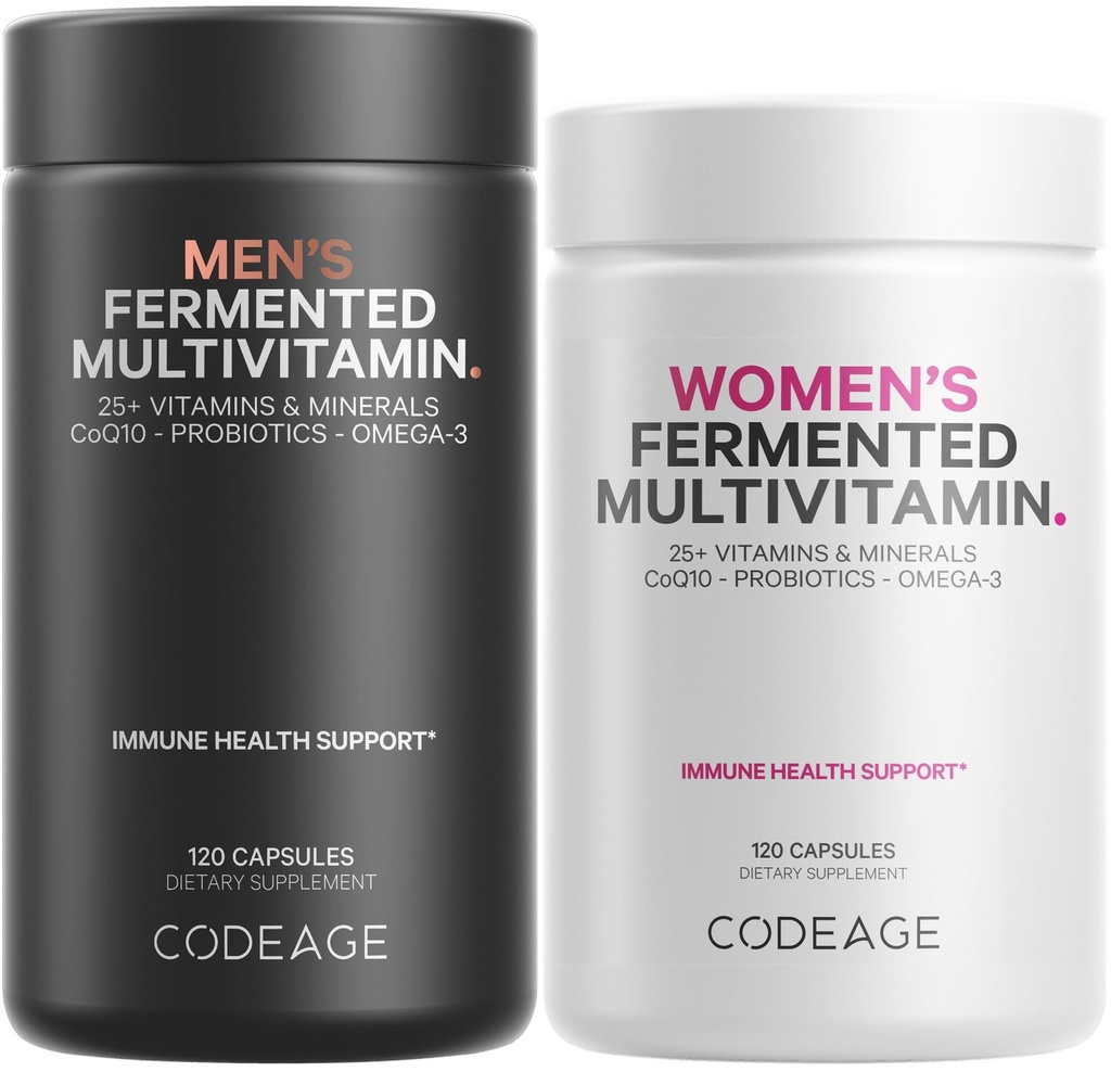 密码 Daily Multivitamin Bundle: 女性和男性的多维塔明, B-维生素, Probiotics, 食品混合剂, 120 Capsules Per Bottle