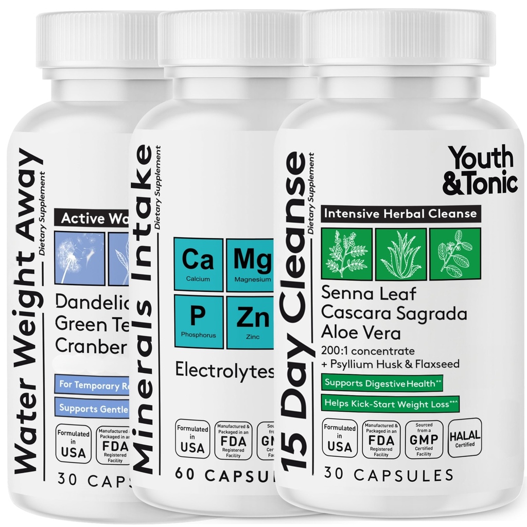 青春与通力水重量远处和15天清洁箱,装有补充电解质,在使用二尿素时支持水分