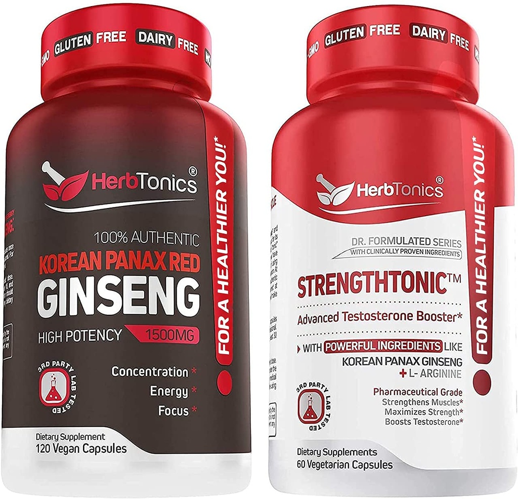 Herbtonics 韩语 Panax 红色 Ginseng 和 强力Testosterone 助推器 男装