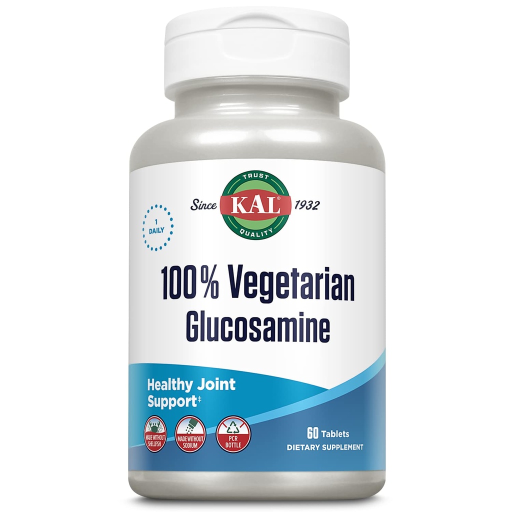 KAL 100% Vegetarian Glucosamine 1000 mg, 与 Vegan Glucosamine HCl 联合健康补充剂, 对舒适和流动的联合支持, 无贝壳鱼的制造, 60天保障, 60 服务, 60 片