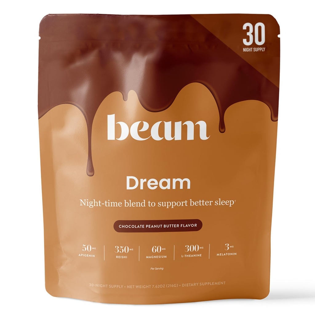 Beam Dream Sleep Powder, L-Theanine, Apigenin, Reishi和Magnesium, 第三方测试了《自然睡眠援助》和《深睡、放松和恢复补充》,《自然睡眠支助》,30种服务
