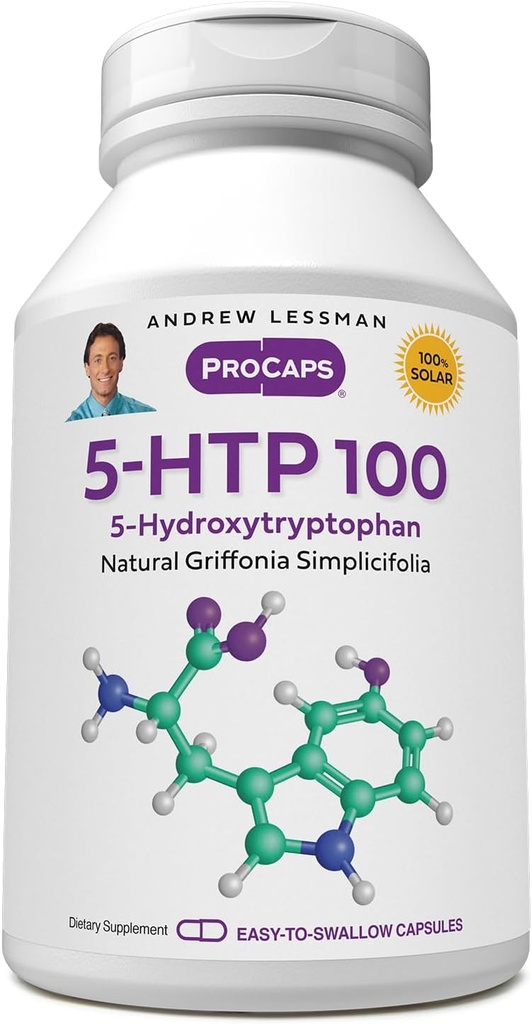 Andrew Lessman 5-HTP 100-60 Capsules – 帮助提高睡眠质量和支持健康神经系统. 超Pure 5-羟基tryptophan(5-HTP). 支持一个平衡的Mood. 无附加