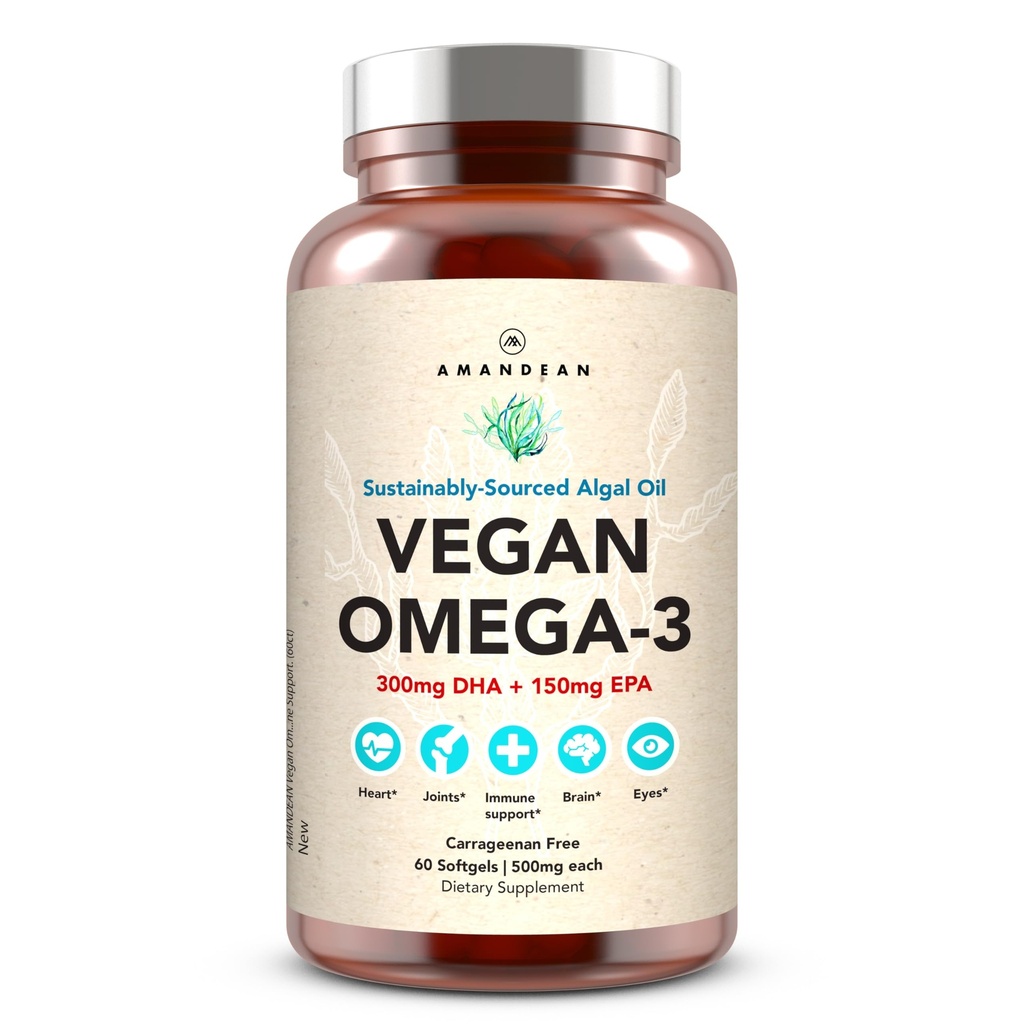 (原始内容存档于2017-03-03). AMANDEAN VAGAN Omega 3 Supplement. ium鱼油替代品. 藻类 DHA & EPA. (原始内容存档于2018-09-21). Carrageenan Free Softgels. 藻类必需脂肪酸. 植物基心,脑,眼,皮肤,免疫支持(60cm).