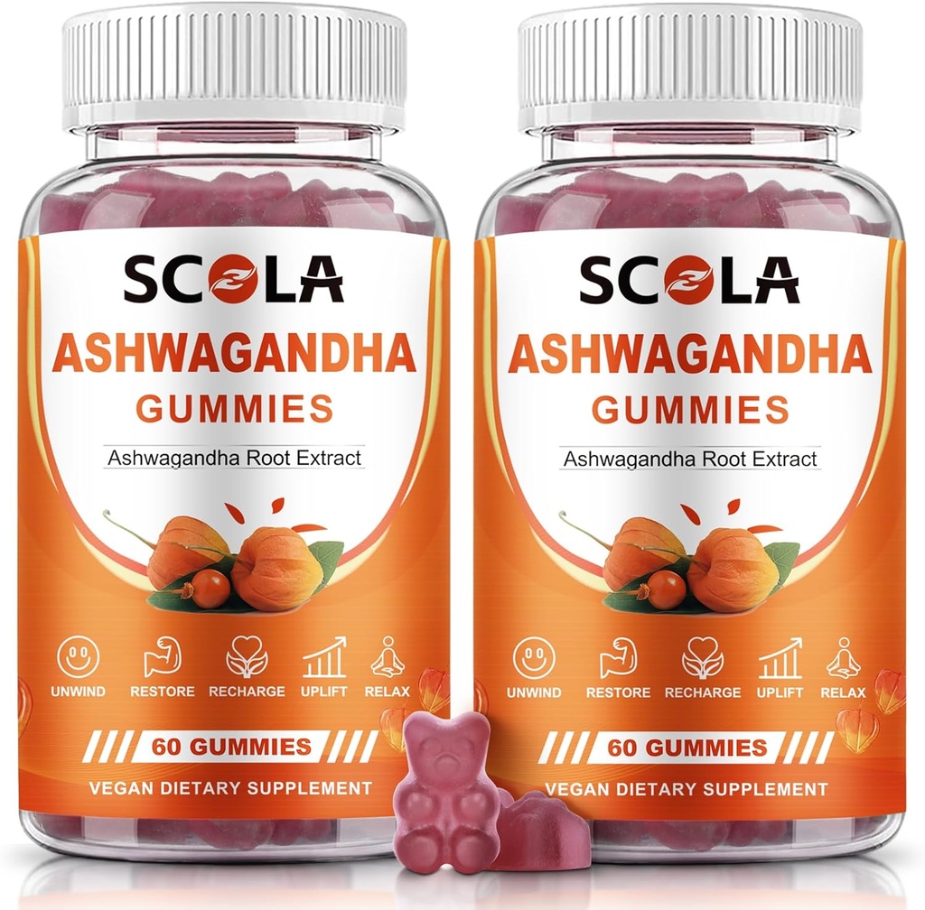 Ashwagandha Gummys, 与 Ashwagandha 根提取 维生素D Zinc, Ashwagandha 睡眠压力平衡补充剂, Vegan, Non-GMO, Gluten-Free, 120 Counter