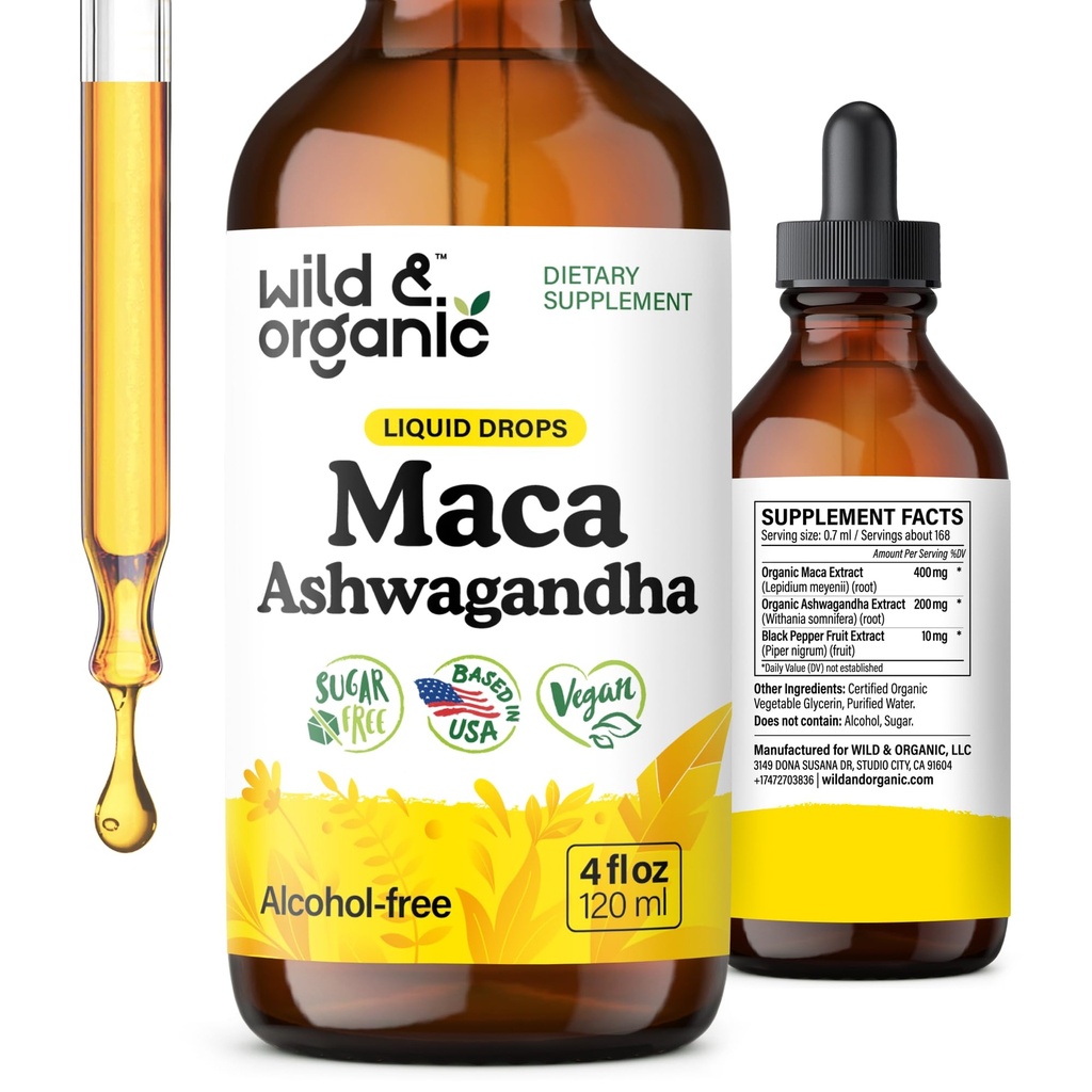 野生和有机马卡根 Ashwagandha Drops for Men and Women - Liquid Maca Ashwagandha 总体支持补充剂 - 秘鲁提取丁卡 - Vegan,糖和无酒精 - 4 fl oz