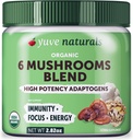 Yuve 6 有机蘑菇提取剂 粉末 - Reishi, Chaga, Lions Maine, Maitake, Cordyceps - 加茶,咖啡,滑润 - 能源支持和免疫防御 - 2.82oz