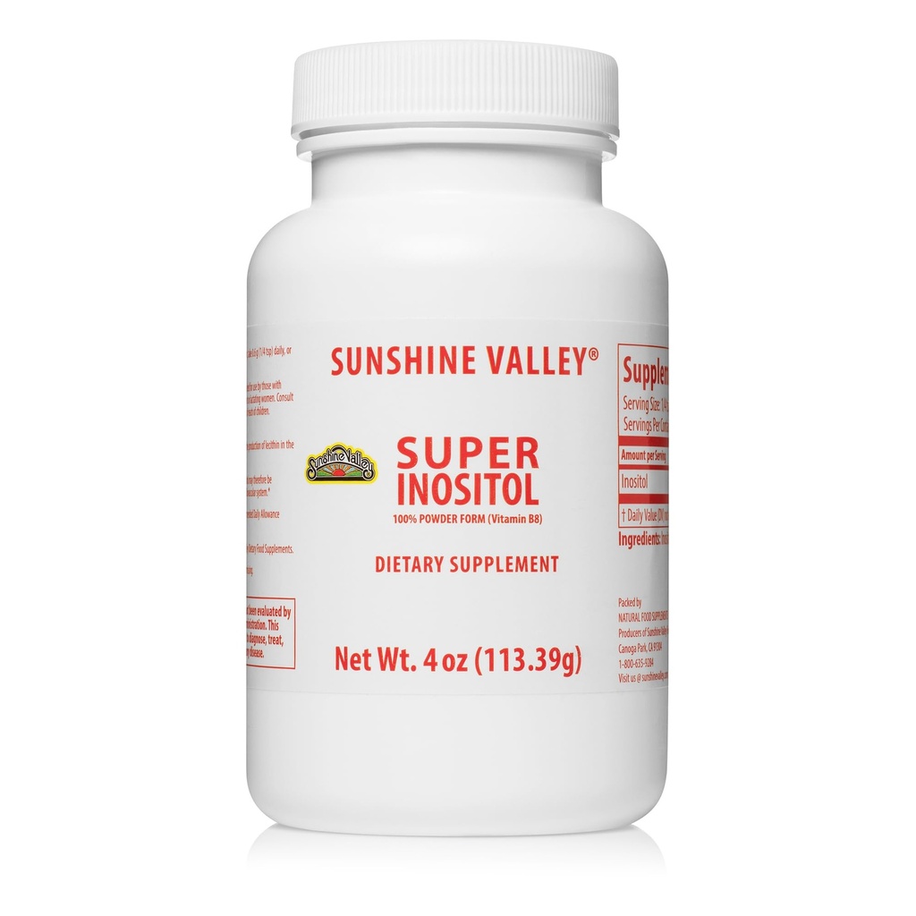 阳光谷 Super Inositol,维生素B8 食粉补充剂,天然PCOS生育率补充剂,激素平衡与健康骨骼功能支持 - 4 oz