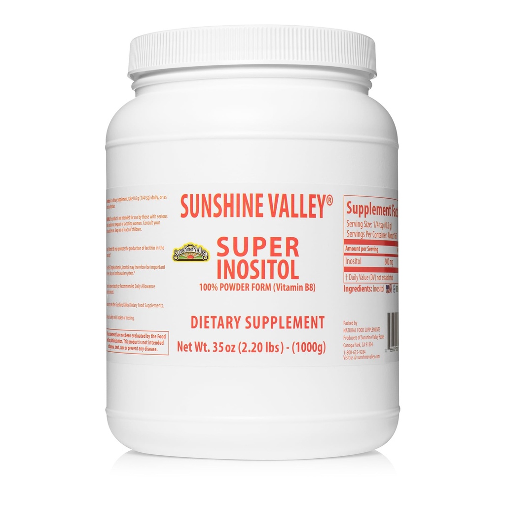 Sunshine Valley Super Inositol,维生素B8 食粉补充剂,天然和PCOS 生育补充剂,激素平衡和健康骨骼功能支持 - 35oz