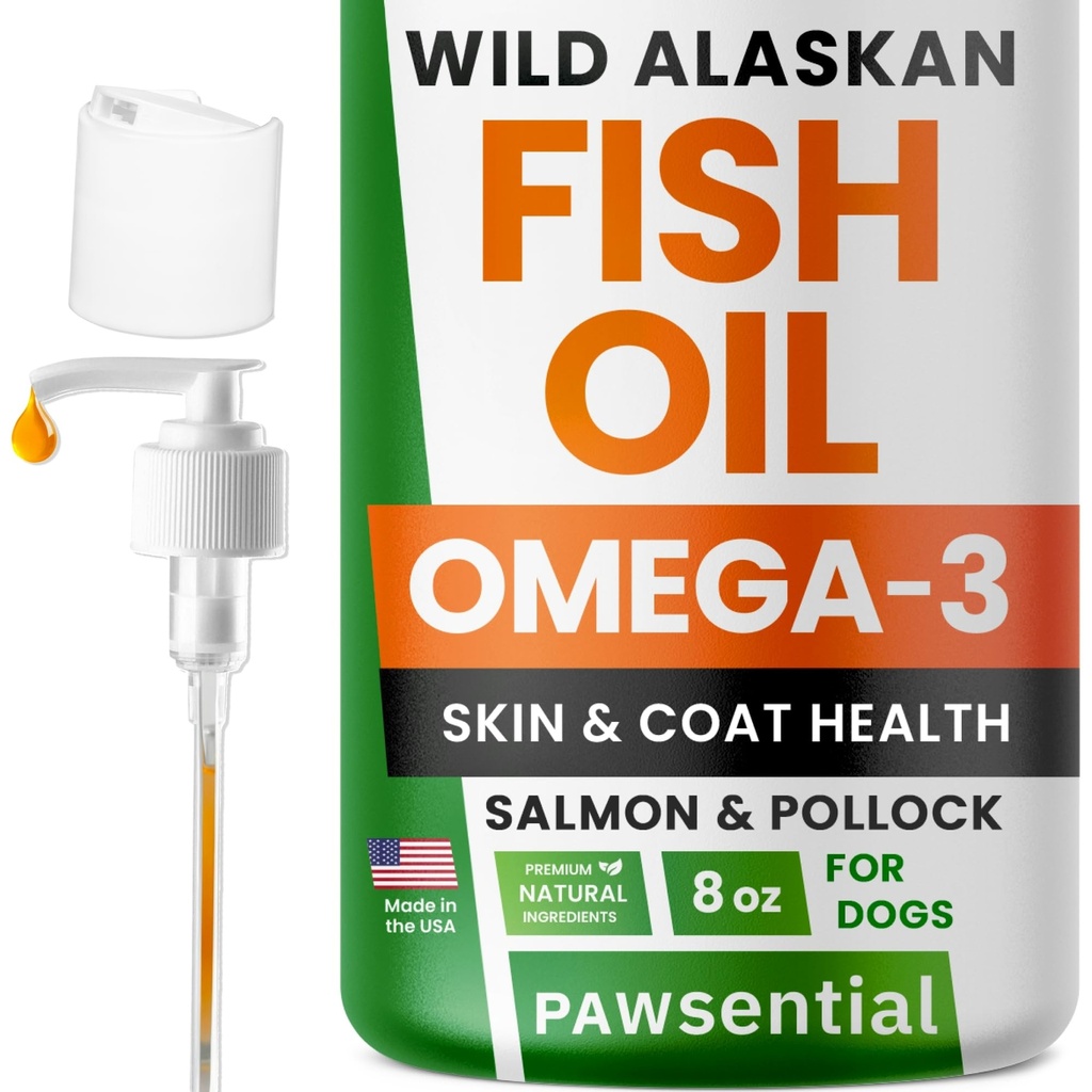 Omega 3 Fish Oil for Dogs & Cats - 用野生阿拉斯加沙门油制造; 液化鱼油 补充用Omega 3 EPA+DHA Fatty Acids的宠物; Real Infements, Real Taste - 由Vets信任!