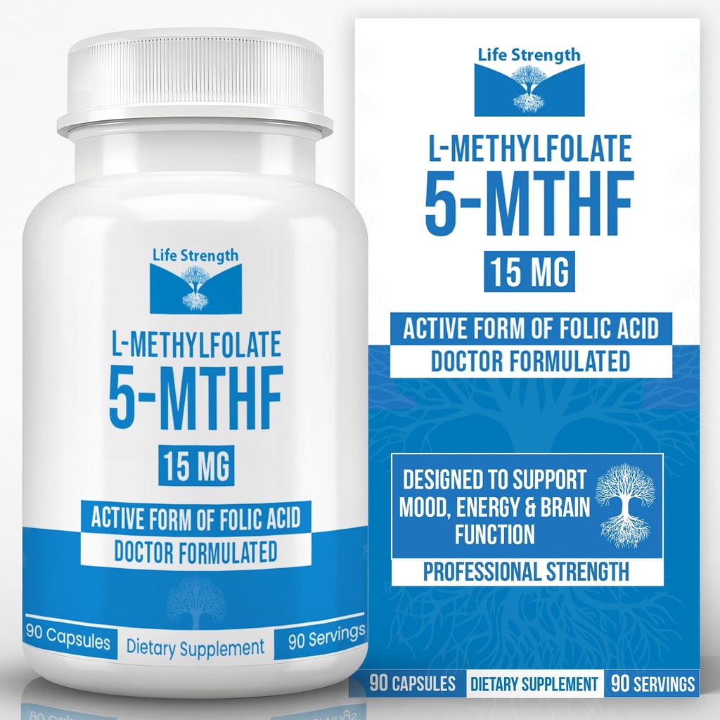 L-Methylfolate 15 MG, 优化和高度生物活性甲基Folate, Mood和免疫支持的5-MTHF补充,能源的自然饮食补充,Non-GMO & Gluten-Free, 90 Capsules