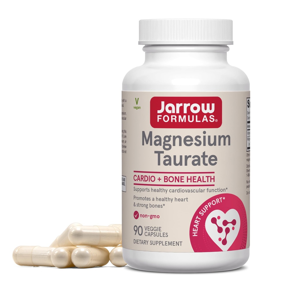 Jarrow Formulas Magnesium Taulate, 饮食补充, 支持心肺和骨质健康, 每服300毫克, 90 Veggie Capsules, 最多30天的供应量