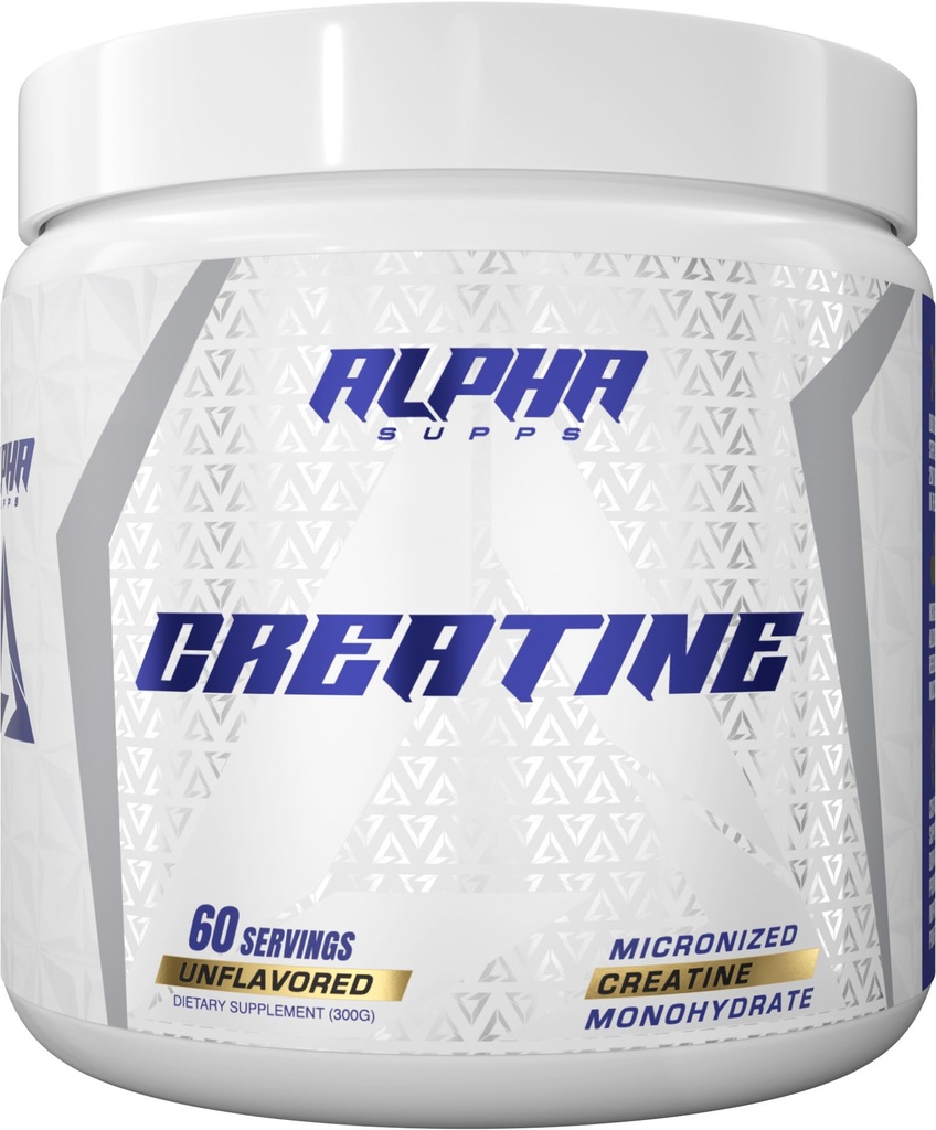 Alpha Supps - Alpha Creatine Monohydrate Powder 支持肌肉生长 + 微化 + 不受欢迎 + 300格拉姆 - 60格拉姆服务