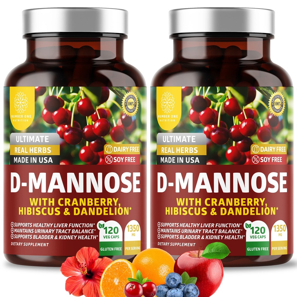 女性和男性营养补充剂第1号营养补充剂D Mannose[最大强度,1350MG] Natural D-Mannose with Cranberry, Hibiscus and Dandelion for Urinary Tract Health, 240 Counter