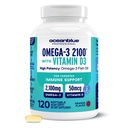 海洋蓝专业Omega-3 2100 配有维生素D3 – 120 cm – 配有高概率EPA,DHA,DAA和维生素D3的三重强度Burpless鱼油补充剂 野生-捕捉-橙色Flavor(60位服务员)