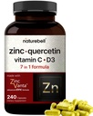 NatureBell Zinc Quercetin 配有维生素C & D3,240 Capsules → Quercetin 1000mg + 锌50mg + 维生素C 250mg + 维生素D3 5000 IU → 4-in-1 高级 Immune + 肺支持 → 锌万塔公式
