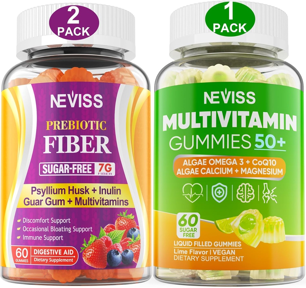NEVISS Bundle - 女性和男性50+多维他命 1 包装和预生纤维 2 包装